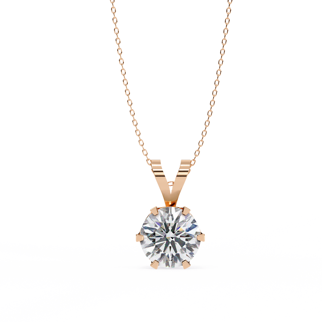 Classic solitaire round diamond pendant in rose gold