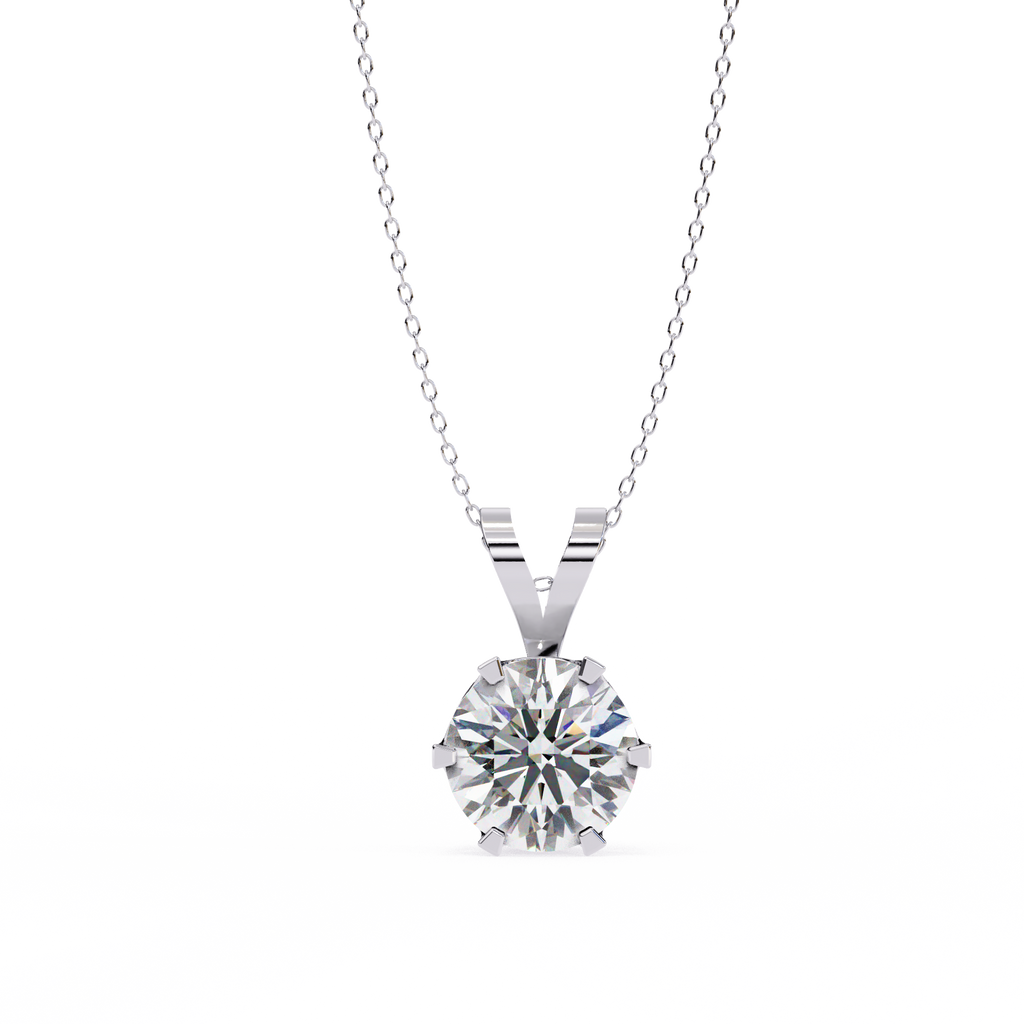 Classic solitaire round diamond pendant in white gold