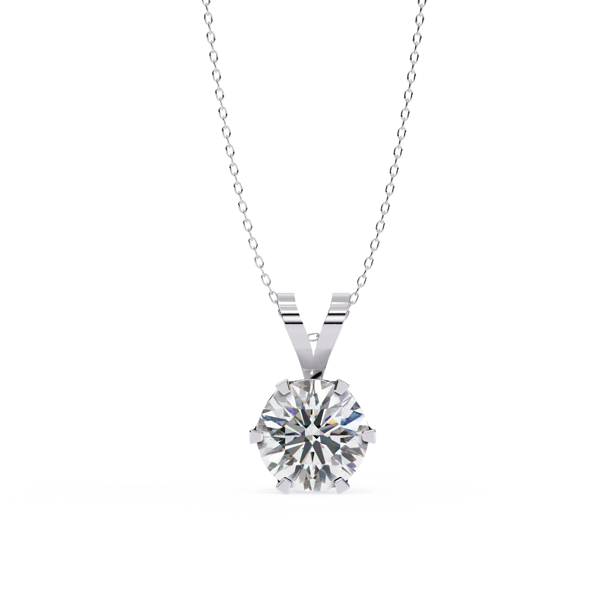 Classic solitaire round diamond pendant in white gold