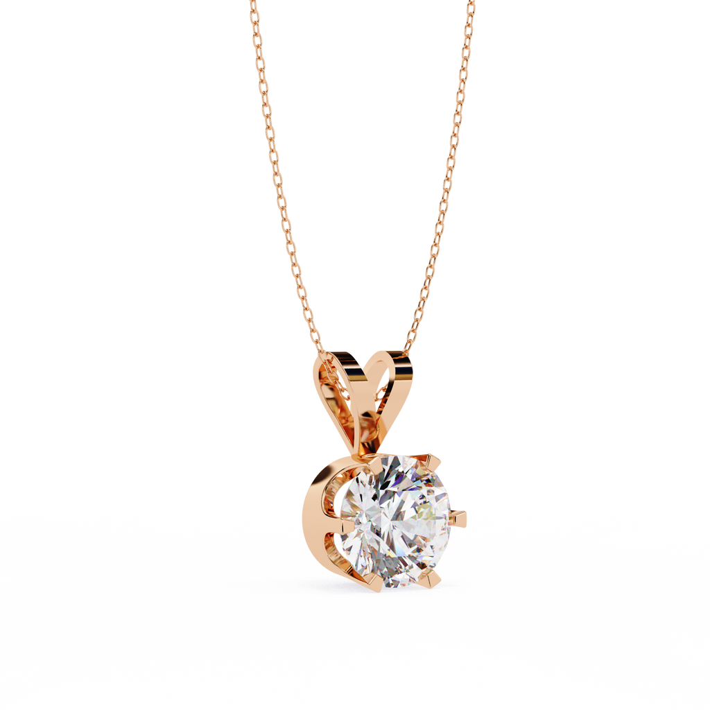 Simple round solitaire diamond pendant in rose gold