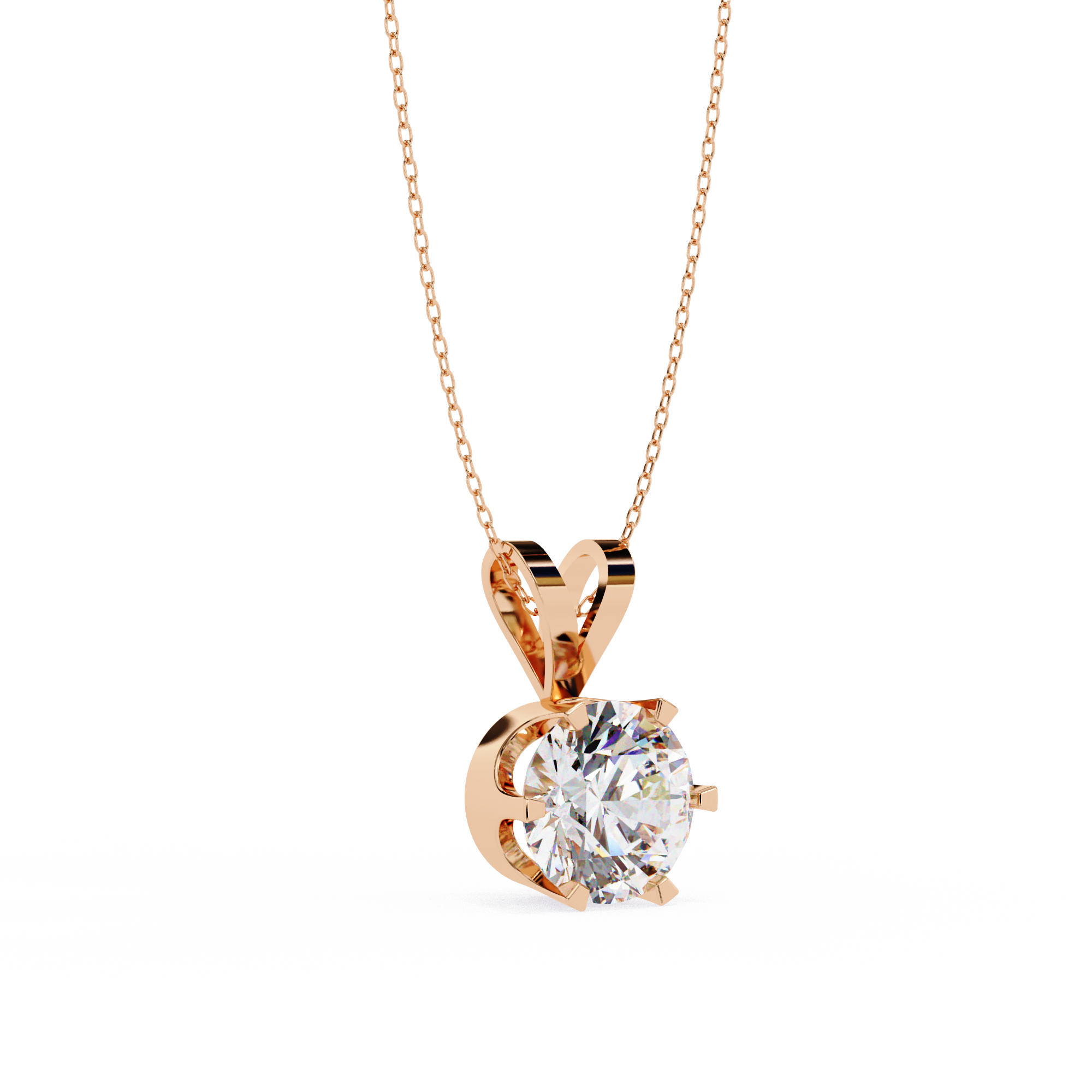 Simple round solitaire diamond pendant in rose gold