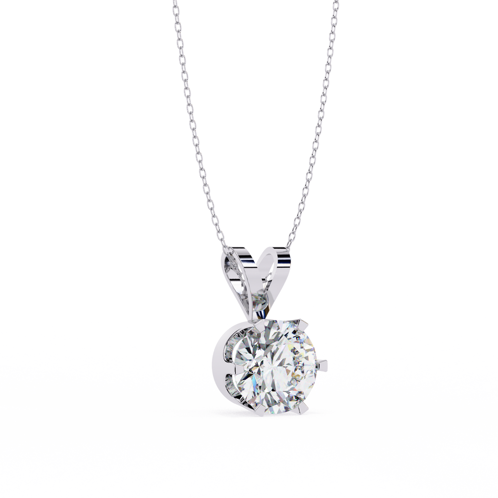 Simple round solitaire diamond pendant in white gold