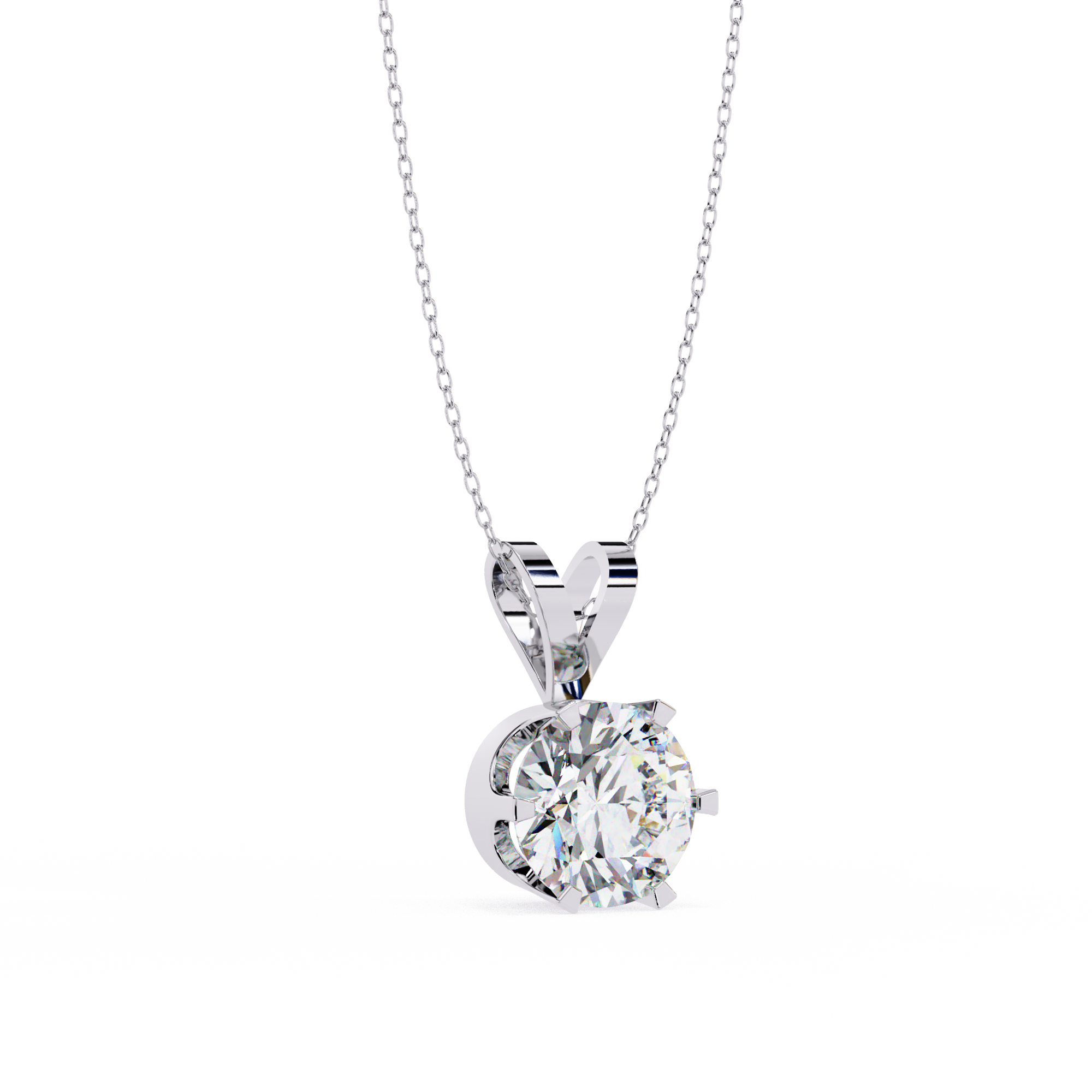 Simple round solitaire diamond pendant in white gold