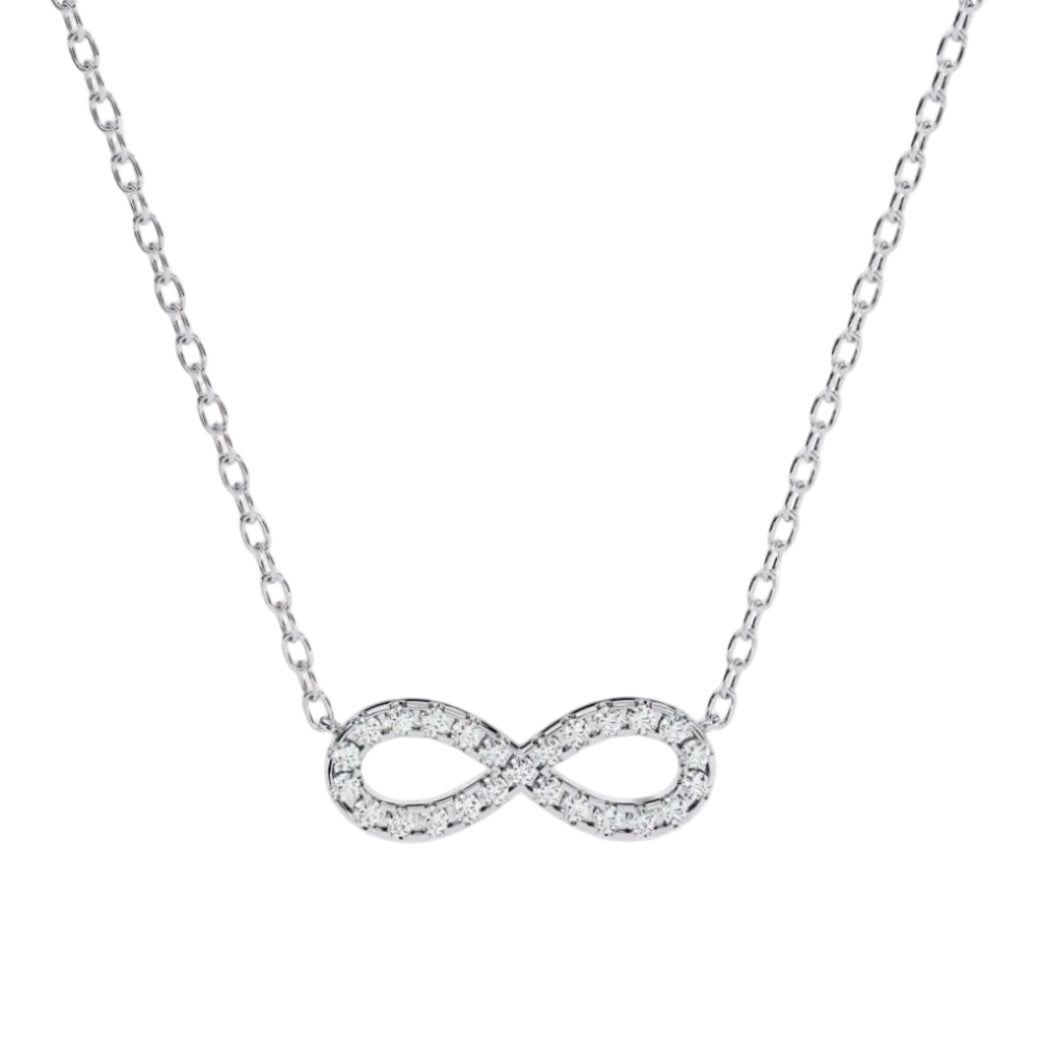 Infinity symbol diamond necklace in white gold chain