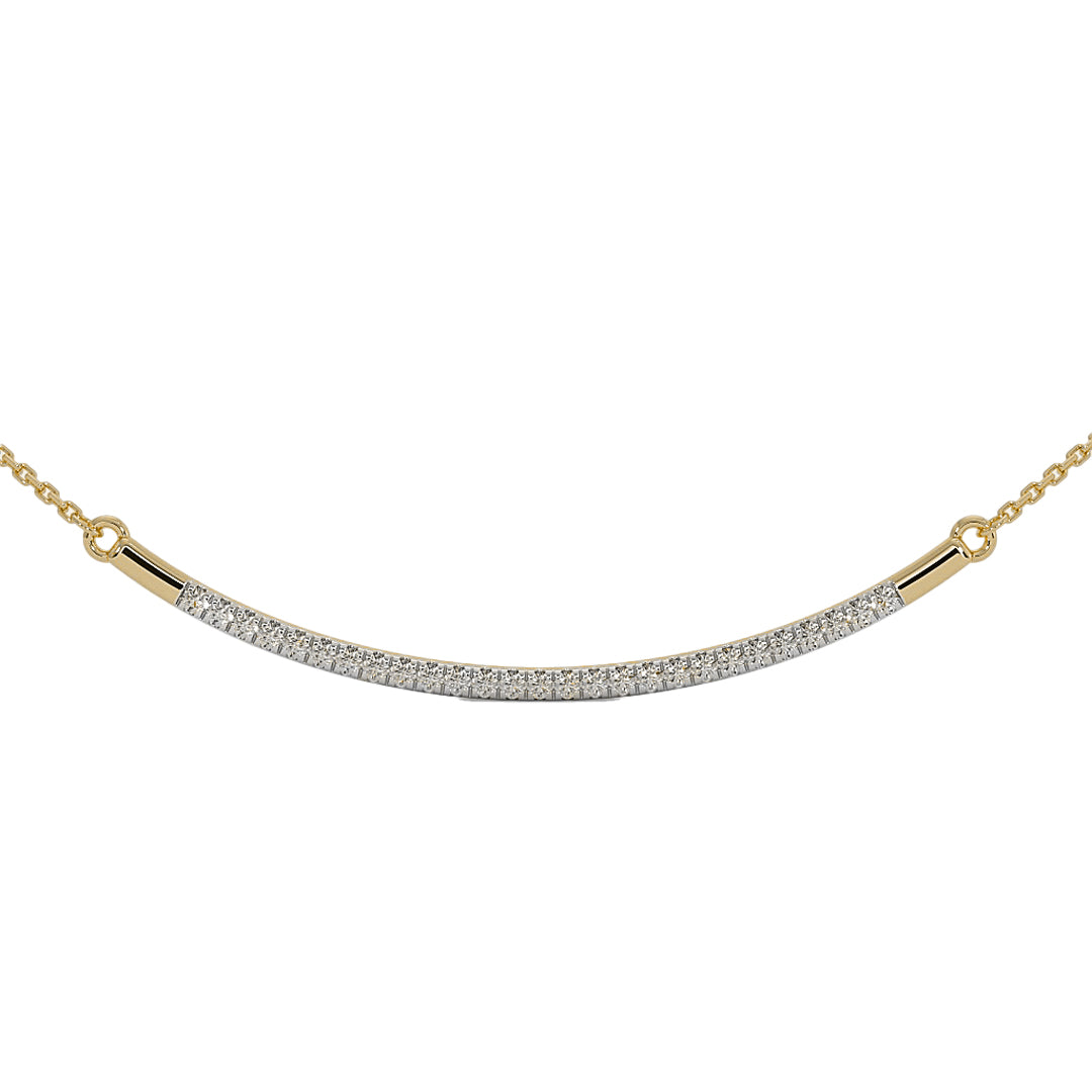 Pave Diamond Curved Bar Pendant Necklace in Gold