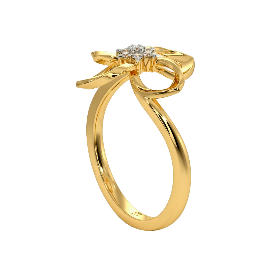 Twisted Gold Diamond Flower Motif Statement Ring in Gold