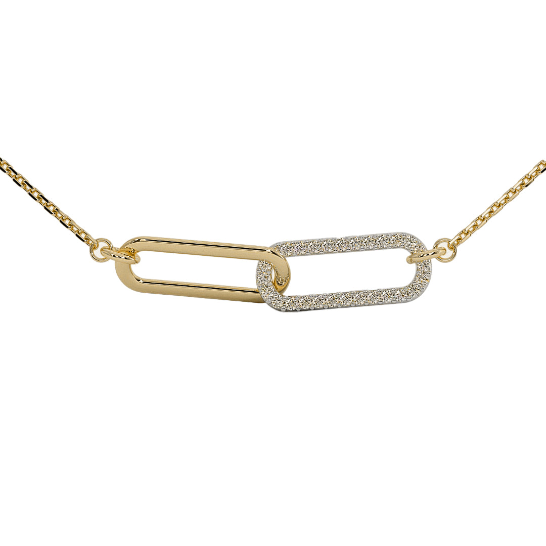Interlocking chain-link diamond pendant necklace in gold