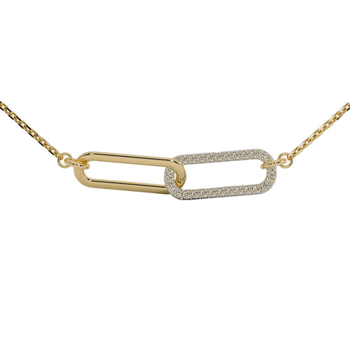 Interlocking chain-link diamond pendant necklace in gold