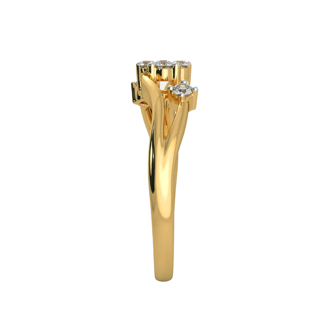 Sparkling Diamond Cluster Bypass Finger Ring in Gold