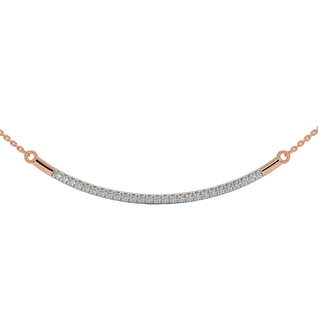 Rose gold curved necklace on a white background