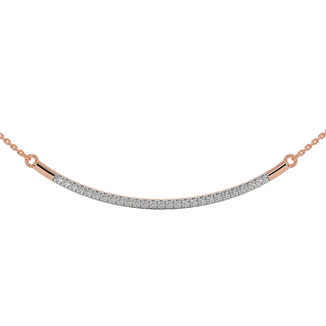 Rose gold curved necklace on a white background