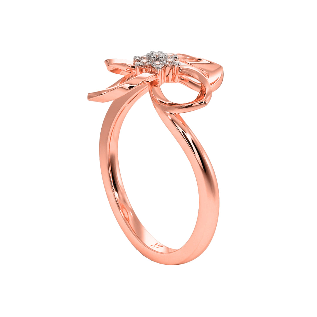 Twisted Gold Diamond Flower Motif Statement Ring in Gold