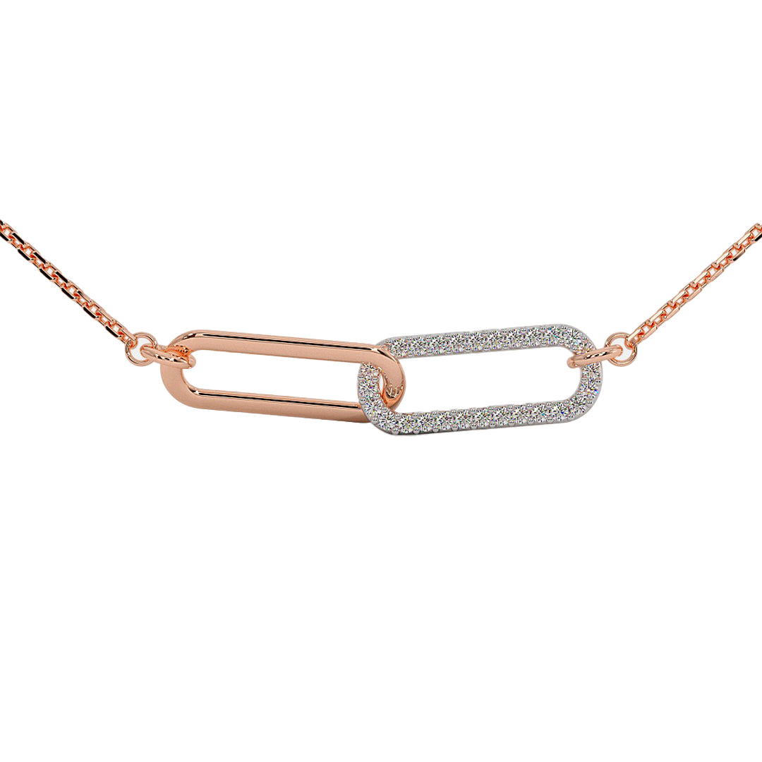 Interlocking chain-link diamond pendant necklace in rose gold