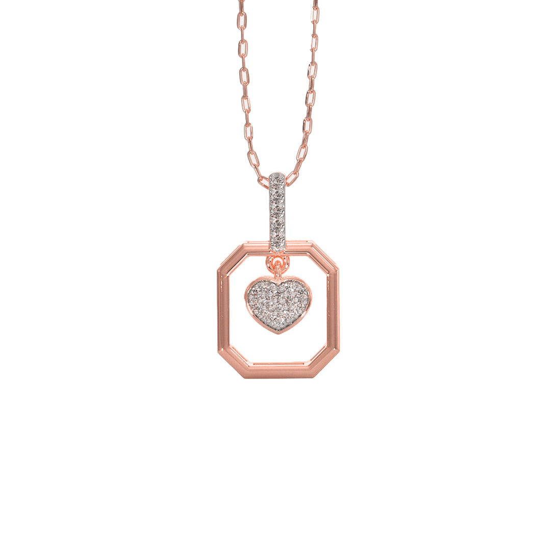 Octagonal Frame Diamond Heart Gold Pendant in Gold
