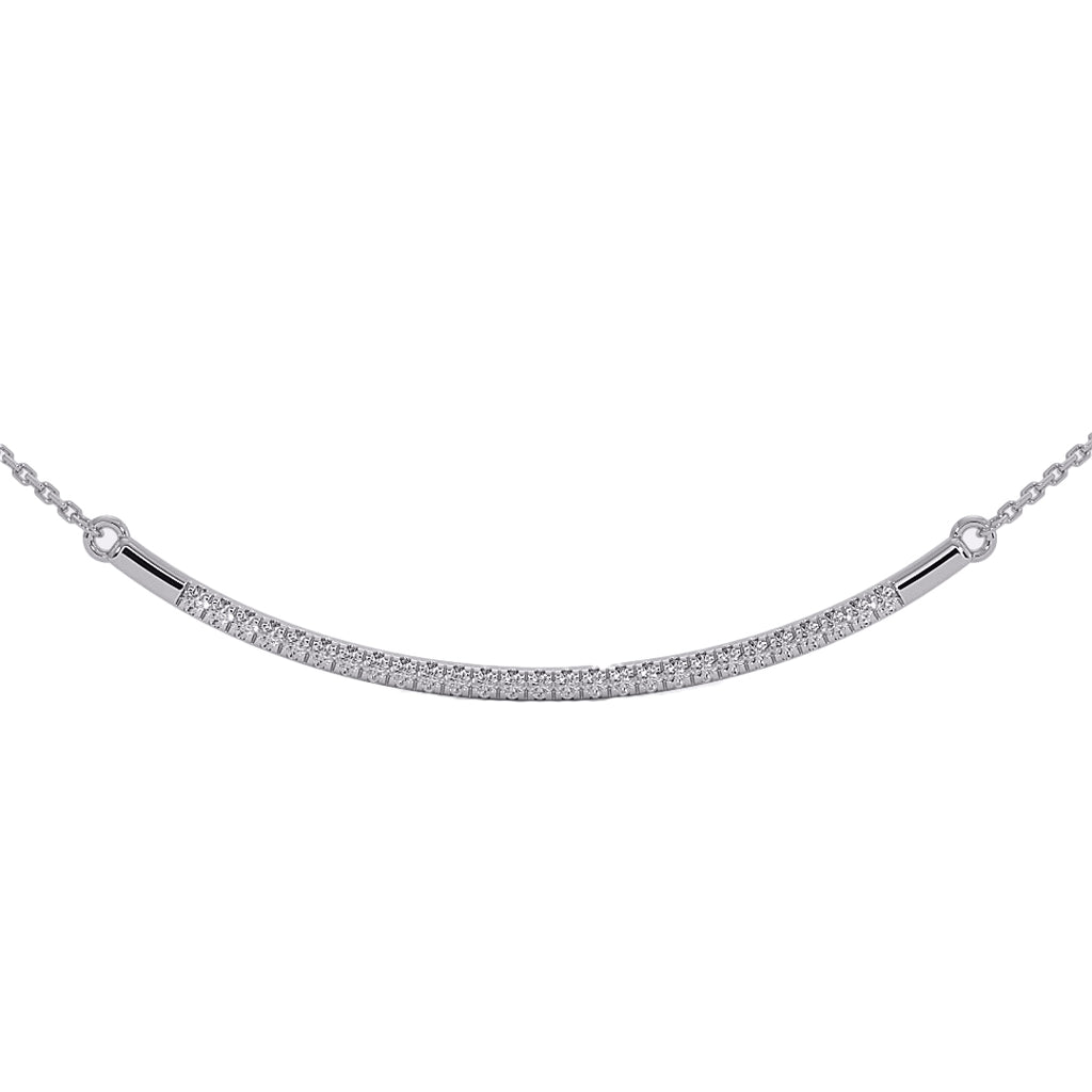 Silver necklace with small diamonds on a white background
