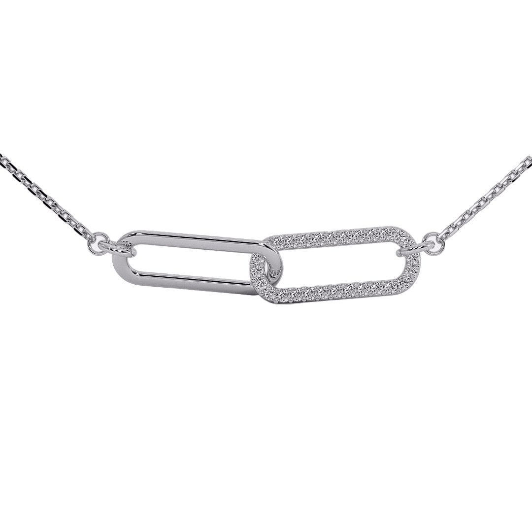 Interlocking chain-link diamond pendant necklace in white gold