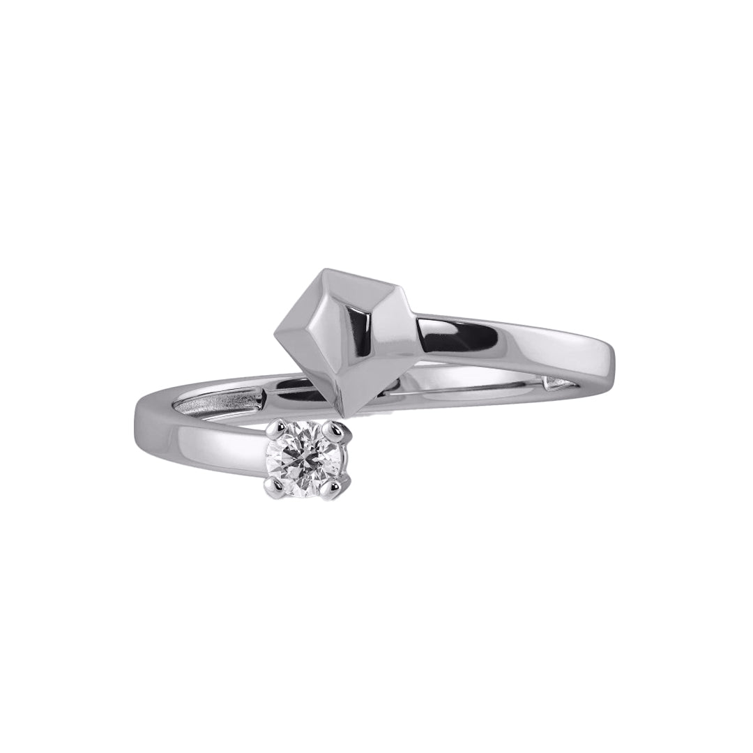 Geometric Diamond Solitaire Open Bypass Ring in Gold