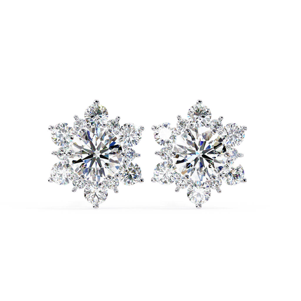 White Gold flower diamond stud earrings with cluster design