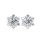 White Gold flower diamond stud earrings with cluster design