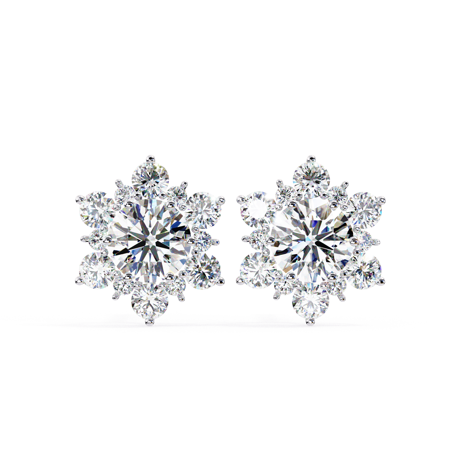 White Gold flower diamond stud earrings with cluster design