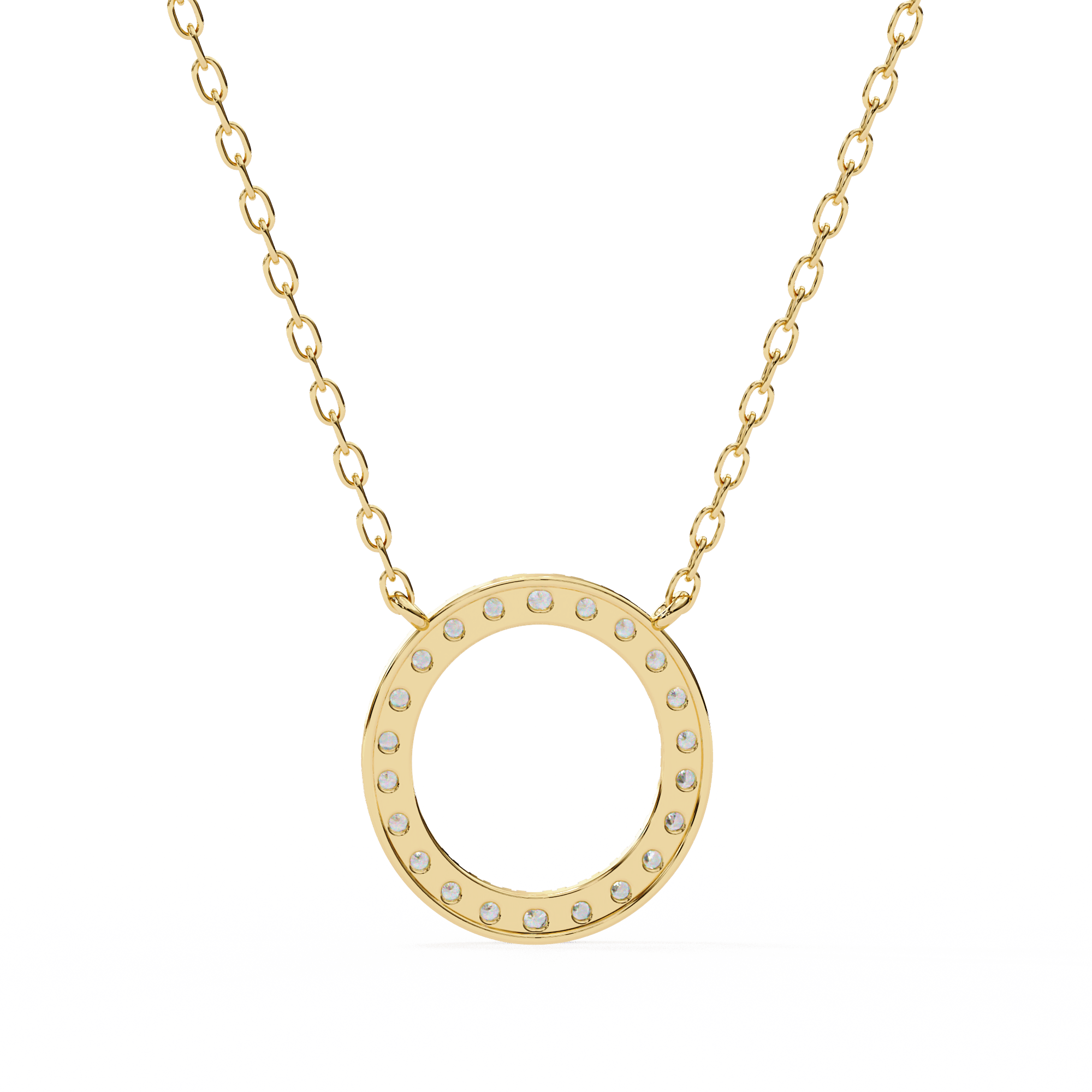 Open-circle gold diamond pendant