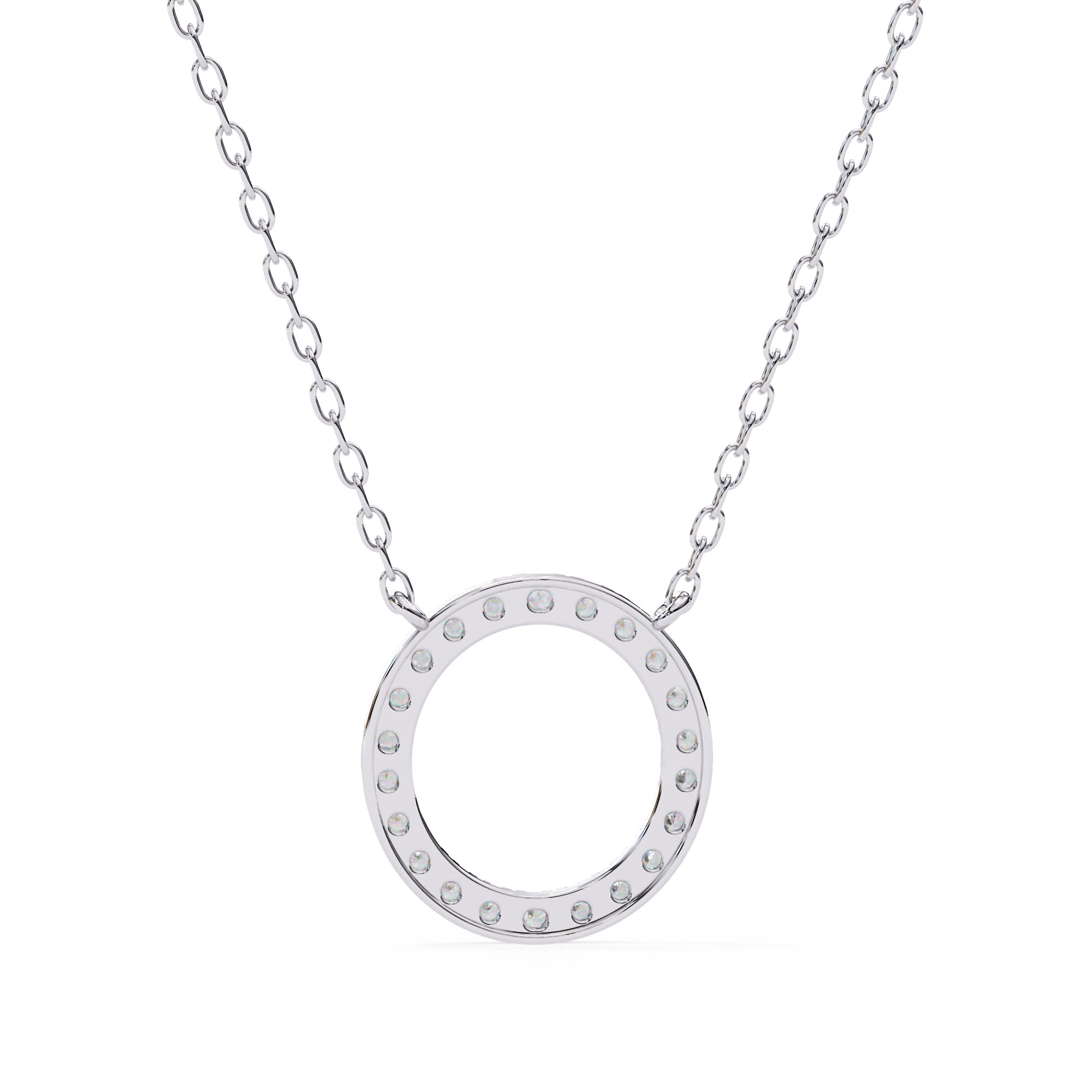 Open-circle white gold diamond pendant