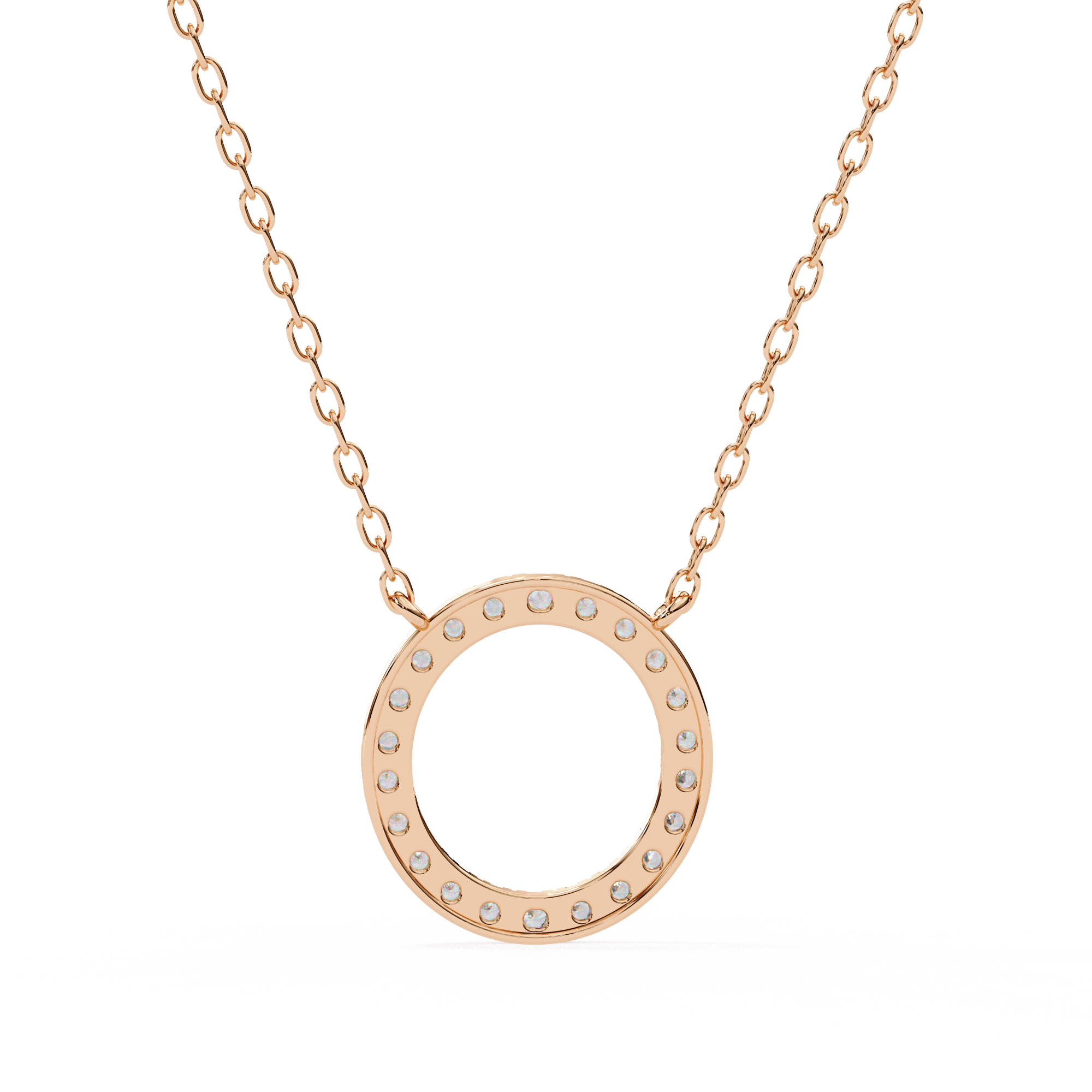 Open-circle rose gold diamond pendant
