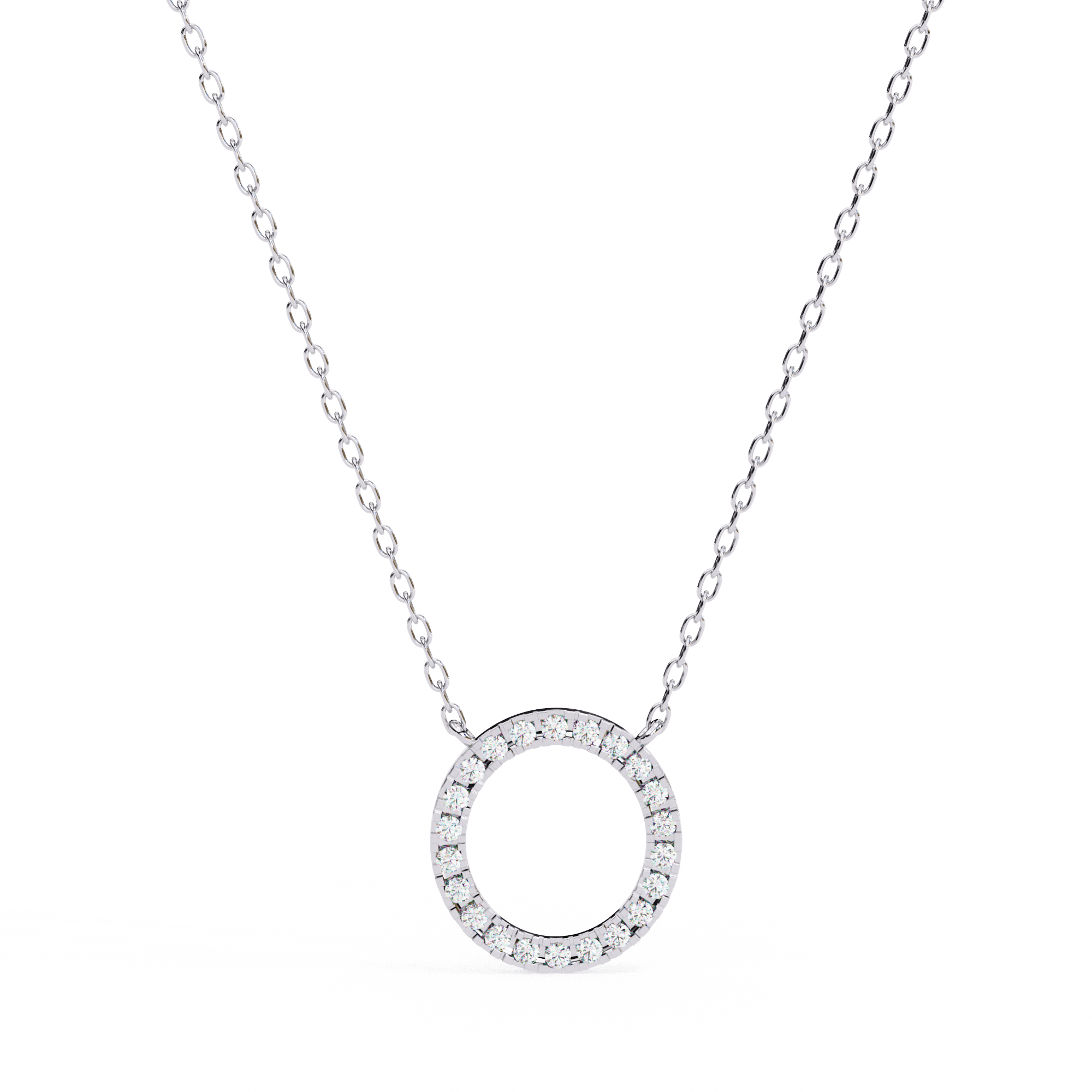 Classic round open-circle diamond pendant in white gold