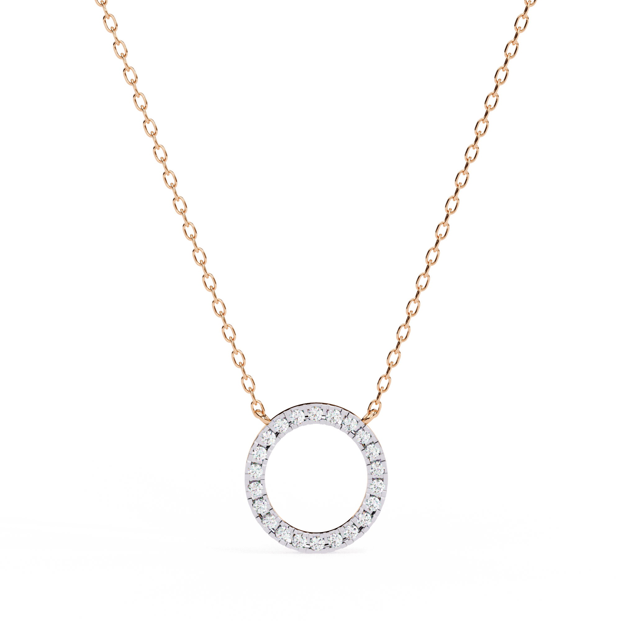 Classic round open-circle diamond pendant in rose gold