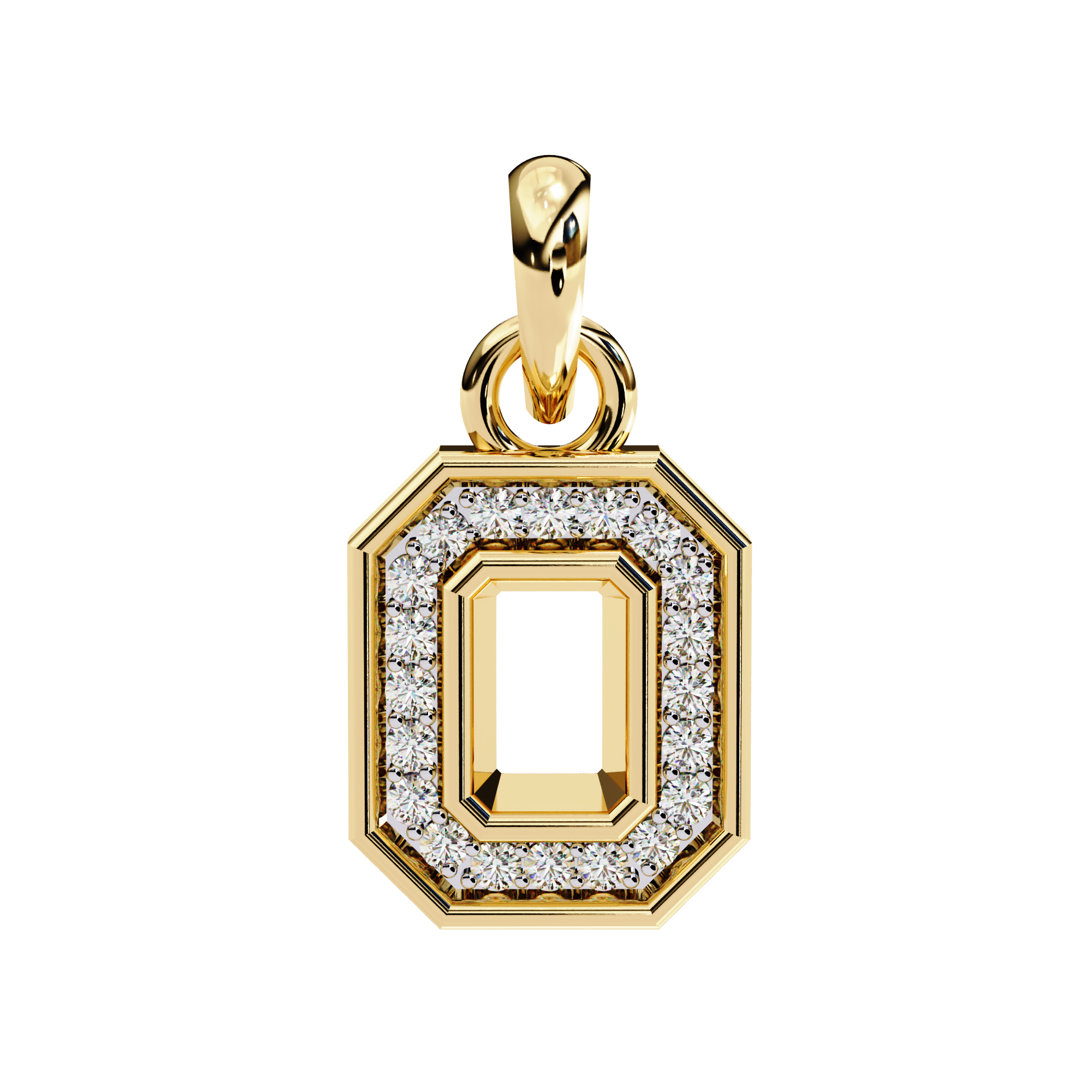 Regal gold emerald-cut diamond pendant with halo pattern