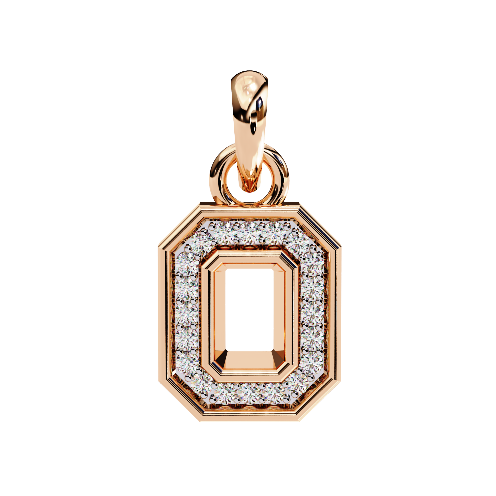 Regal rose gold emerald-cut diamond pendant with halo pattern