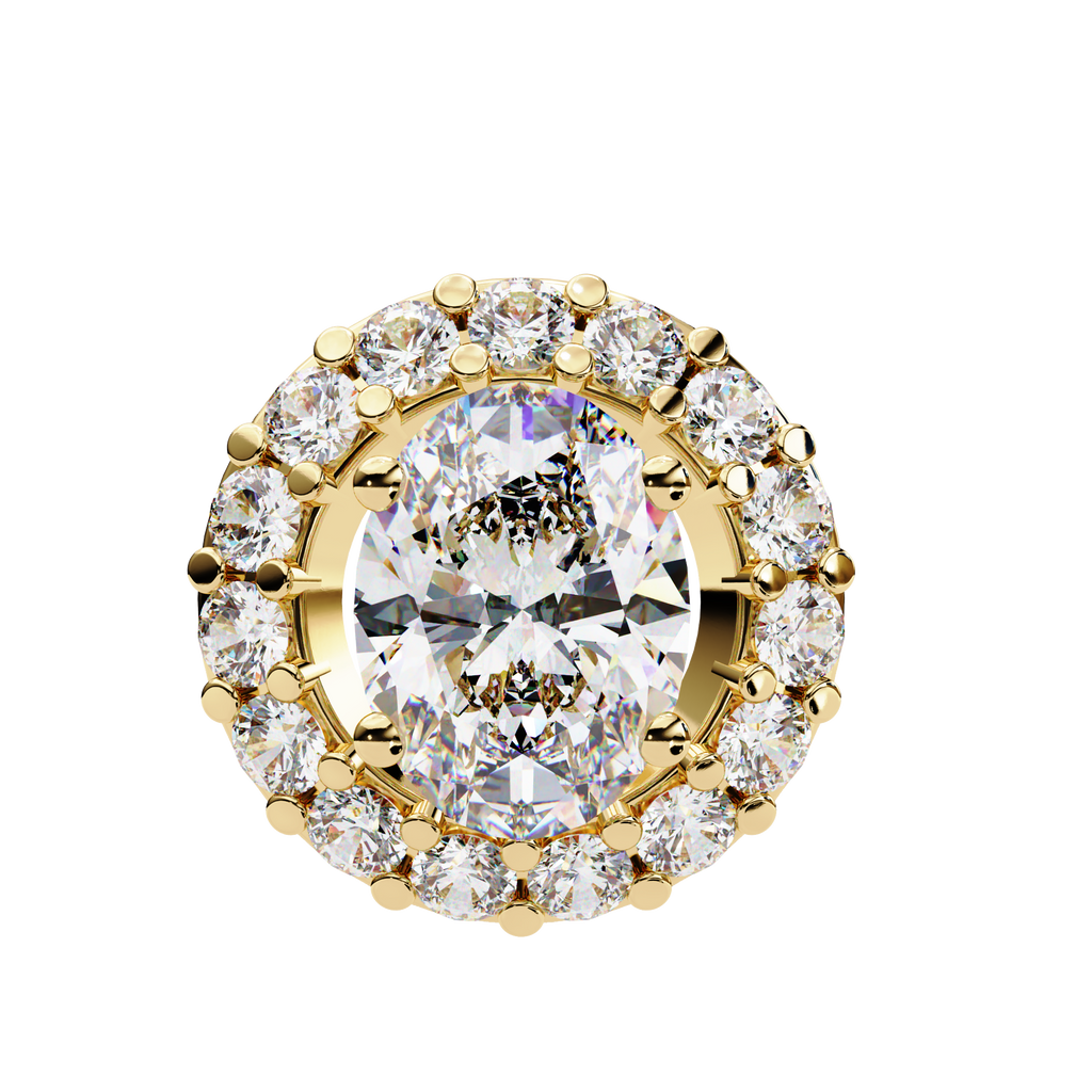 Gold halo diamond pendant in oval shape