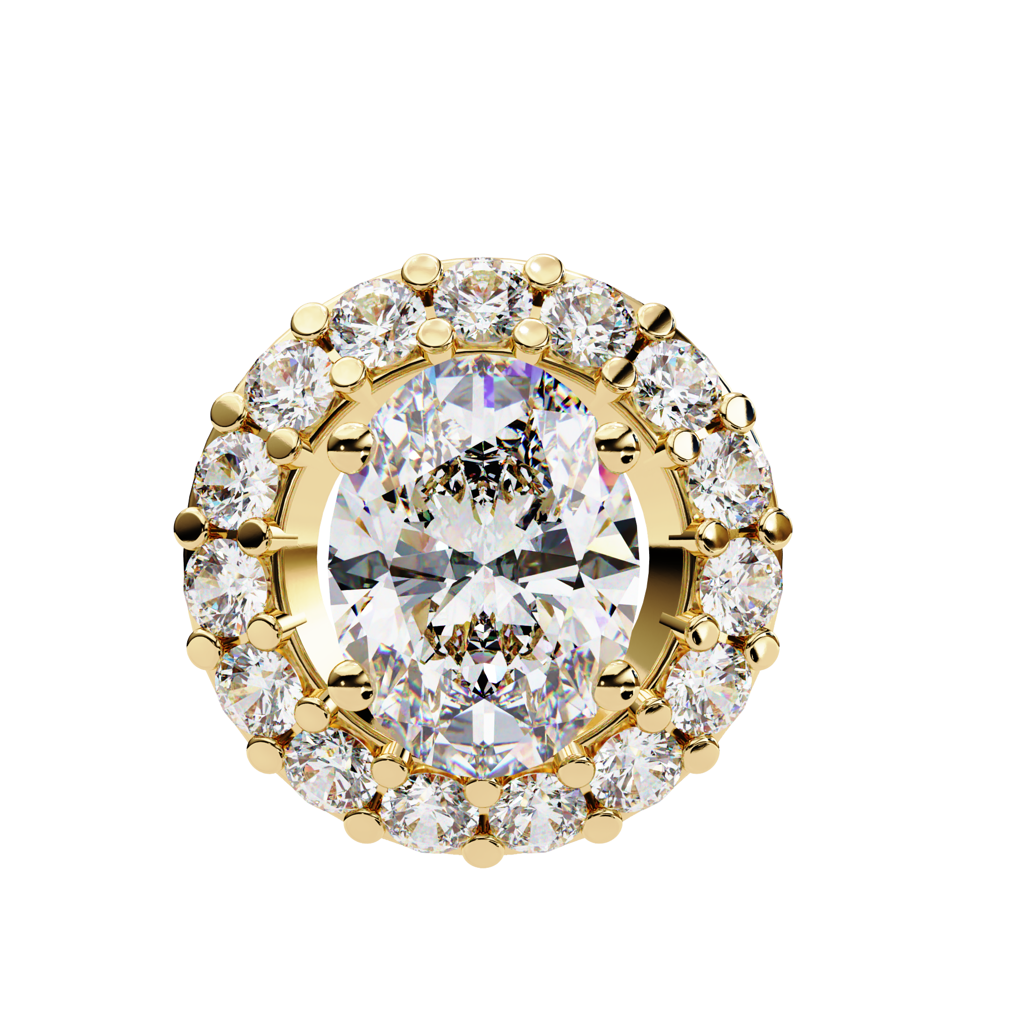 Gold halo diamond pendant in oval shape