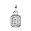 Opulent white gold emerald-cut halo diamond pendant