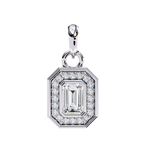 Opulent white gold emerald-cut halo diamond pendant