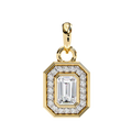 Opulent gold emerald-cut halo diamond pendant
