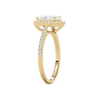Pear Cut Halo Diamond Engagement Ring with Pave Band in Gold