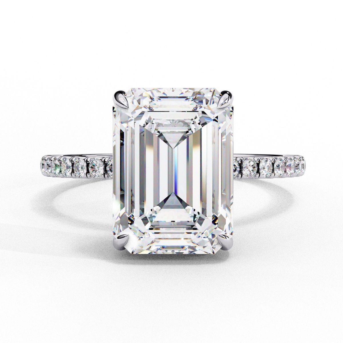 Emerald Cut Solitaire Hidden Halo Pave Band Ring in Gold