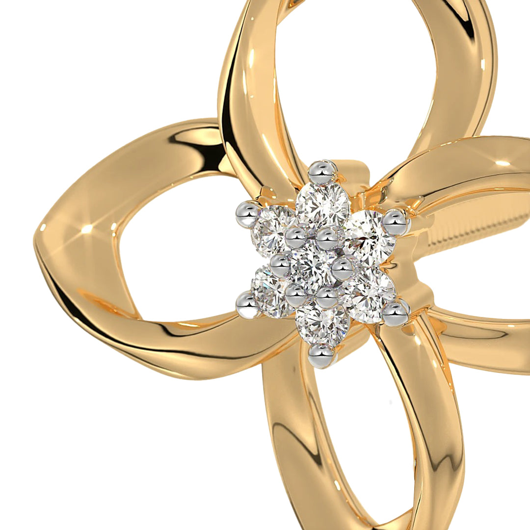 Twisted Gold Diamond Flower Motif Earrings in Gold