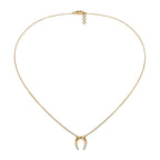 Gold necklace with a horseshoe pendant on a white background