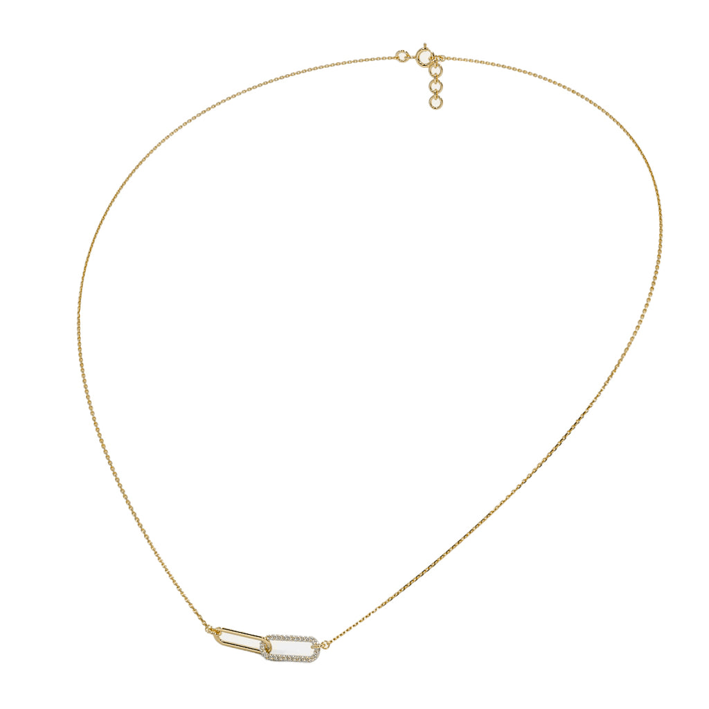 Minimal gold diamond link pendant necklace