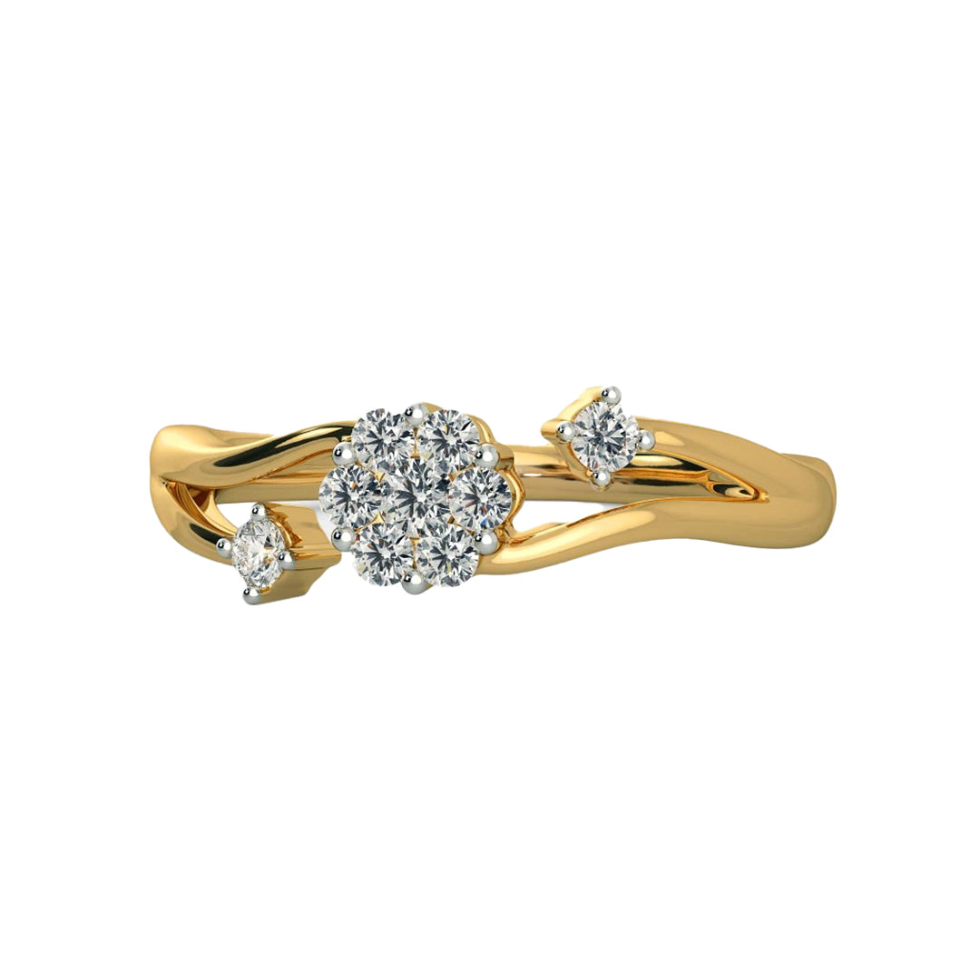 Sparkling Diamond Cluster Bypass Finger Ring in Gold