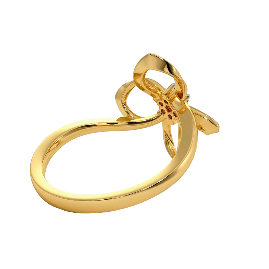 Twisted Gold Diamond Flower Motif Statement Ring in Gold