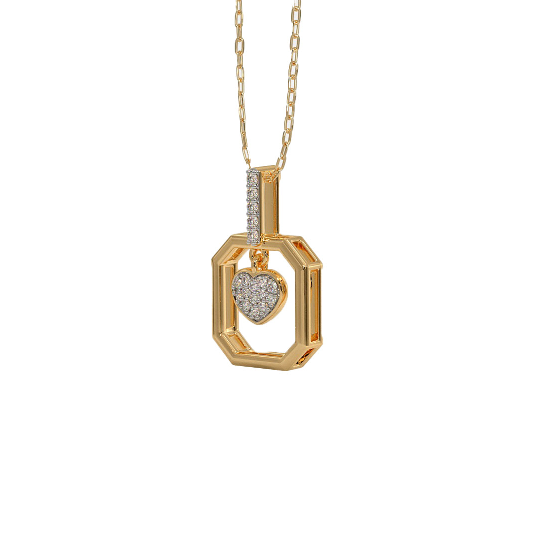 Octagonal Frame Diamond Heart Gold Pendant in Gold