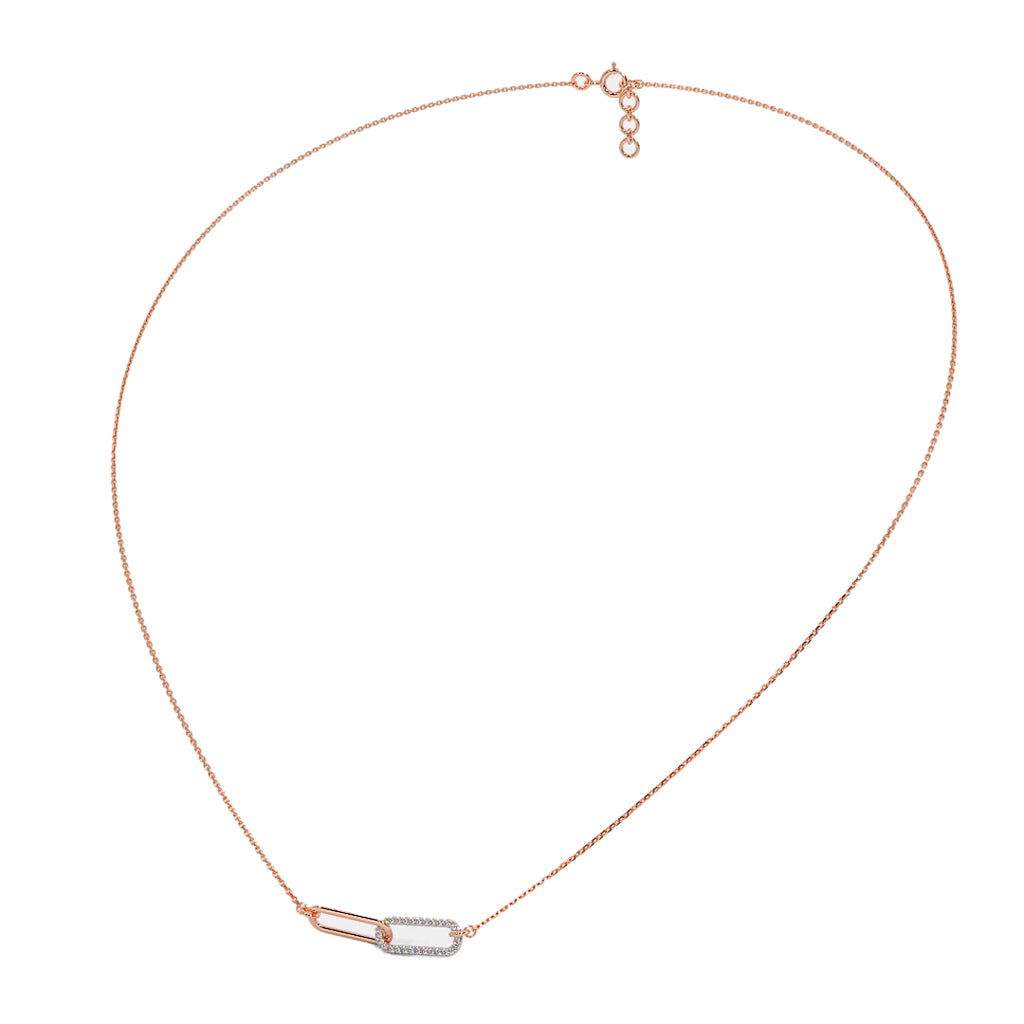 Minimal rose gold diamond link pendant necklace