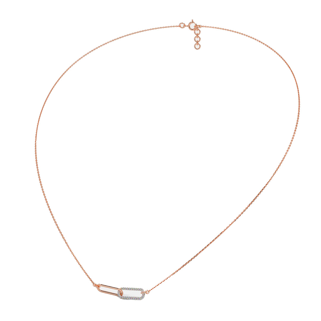 Minimal rose gold diamond link pendant necklace