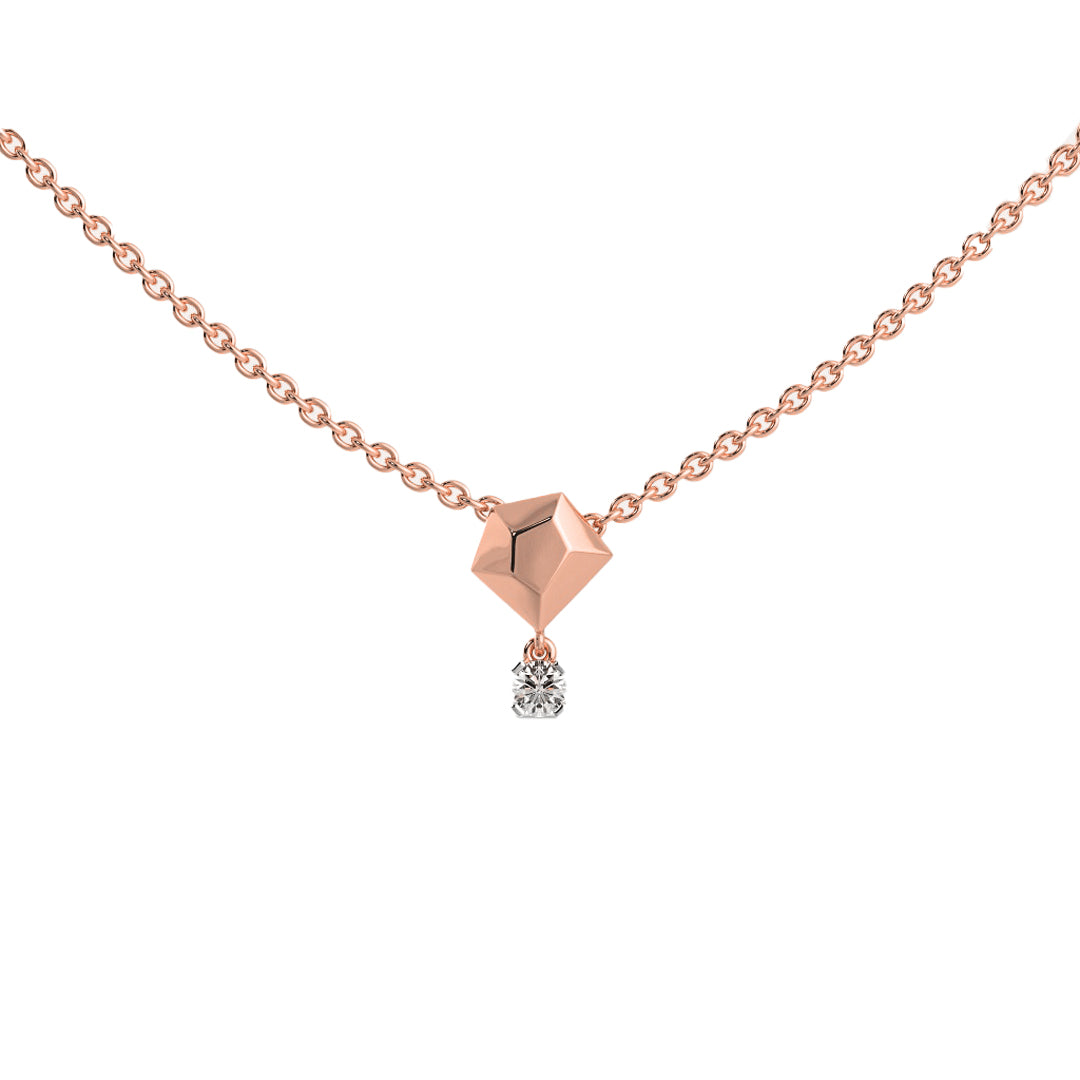 Geometric Round Diamond Solitaire Pendant Necklace in Gold