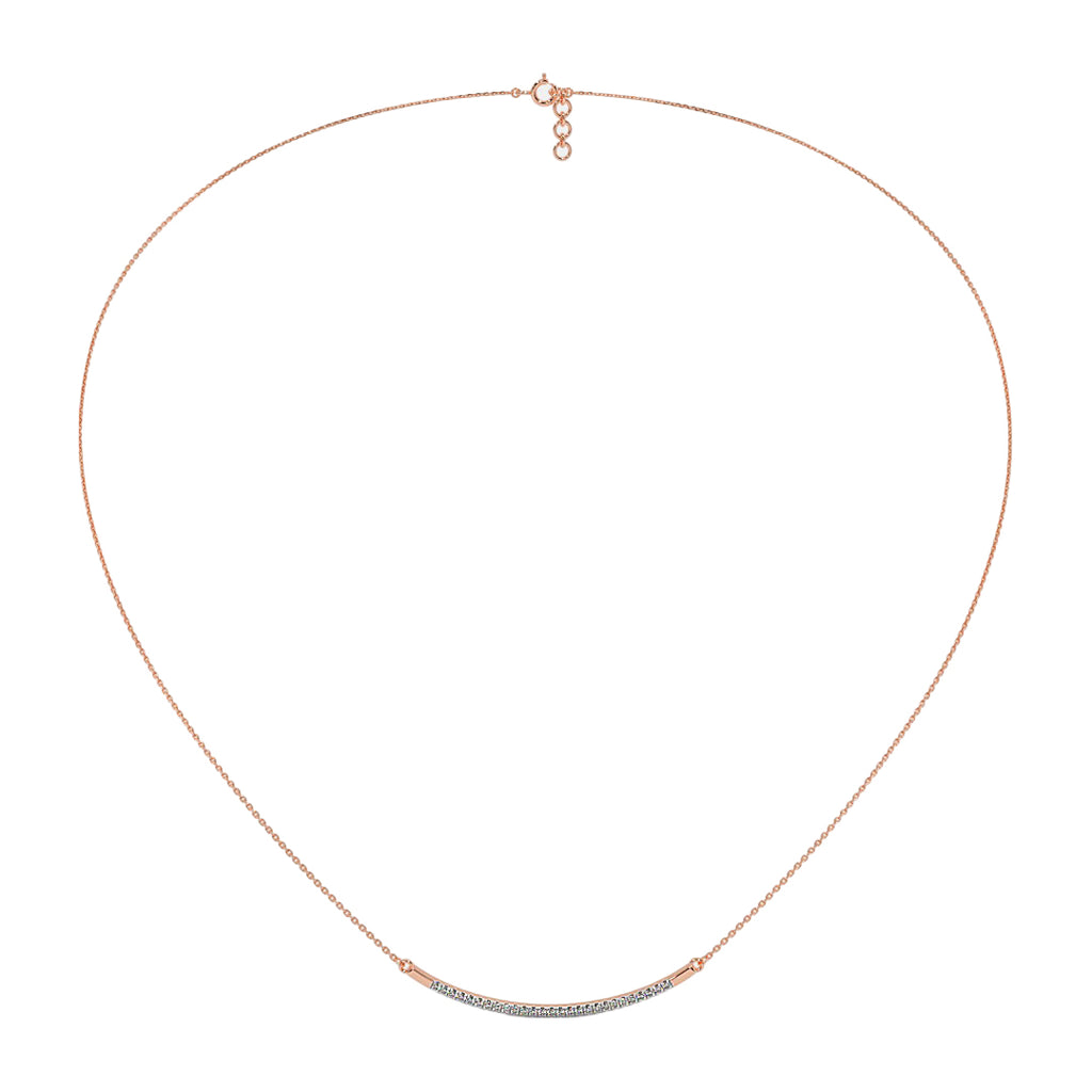 Rose gold diamond necklace on a white background