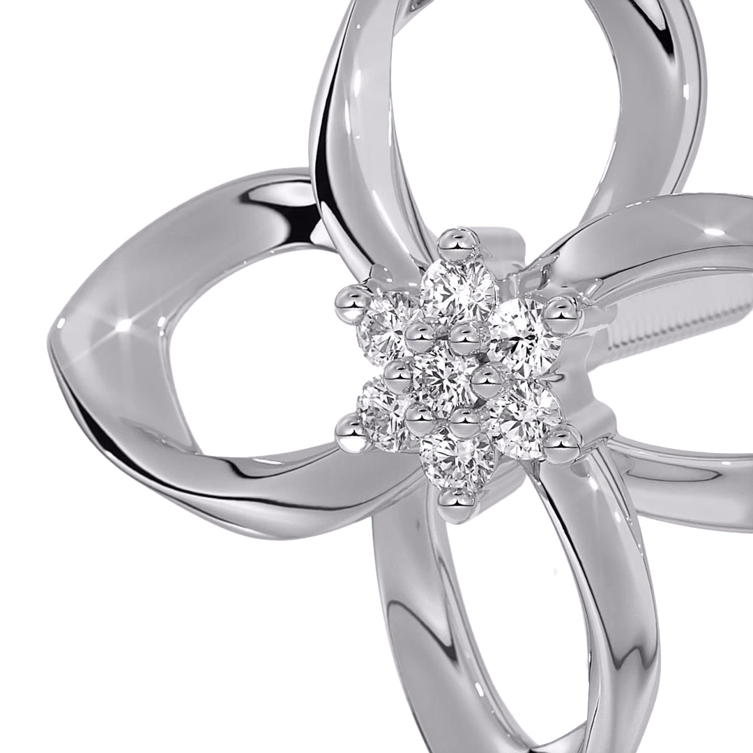 Twisted Gold Diamond Flower Motif Earrings in Gold