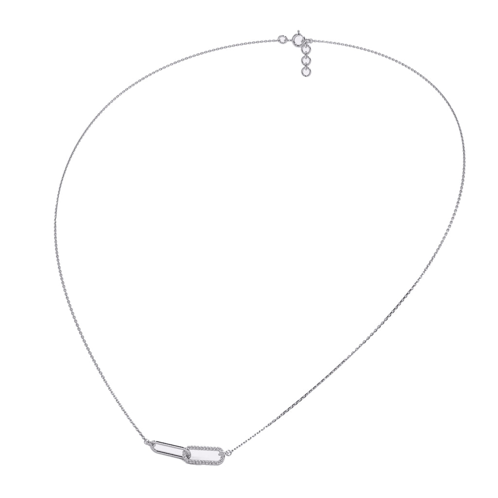 Minimal white gold diamond link pendant necklace